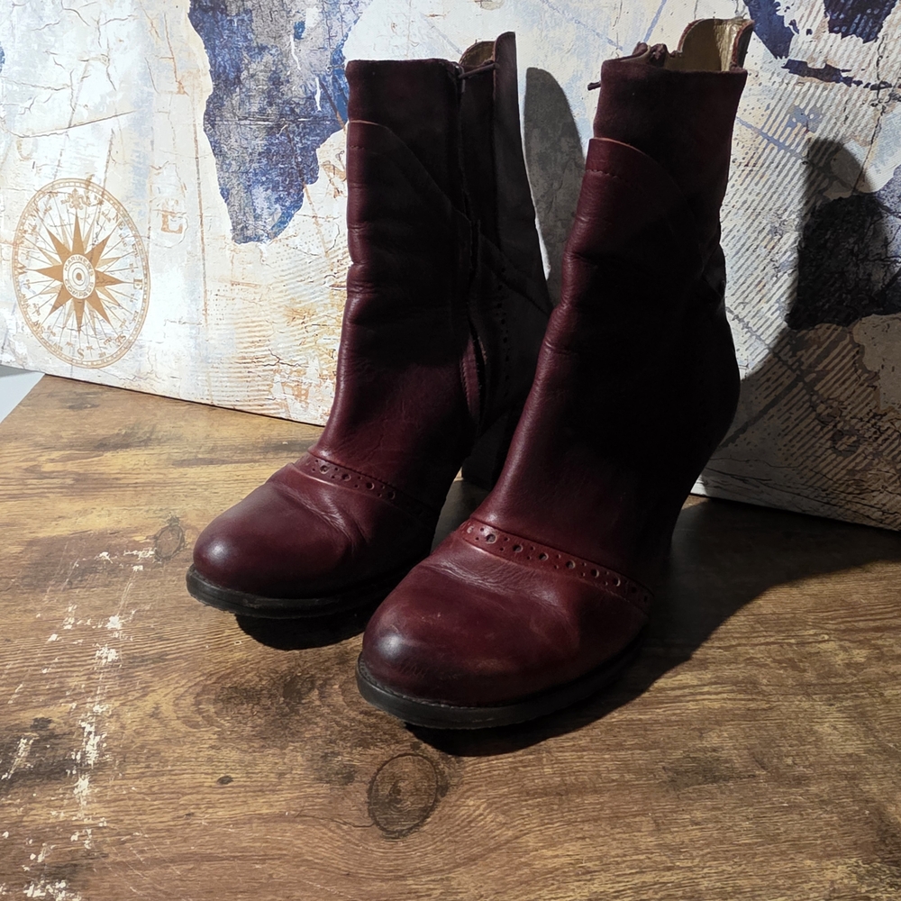 Chic DKODE Women's Burgundy/Ox Blood Leather And Suede Heeled Ankle Boots - Picture 2 of 15